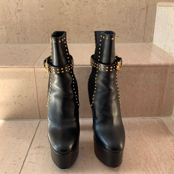 Versace Black and Gold Studded Platform Boots - Picture 3 of 16